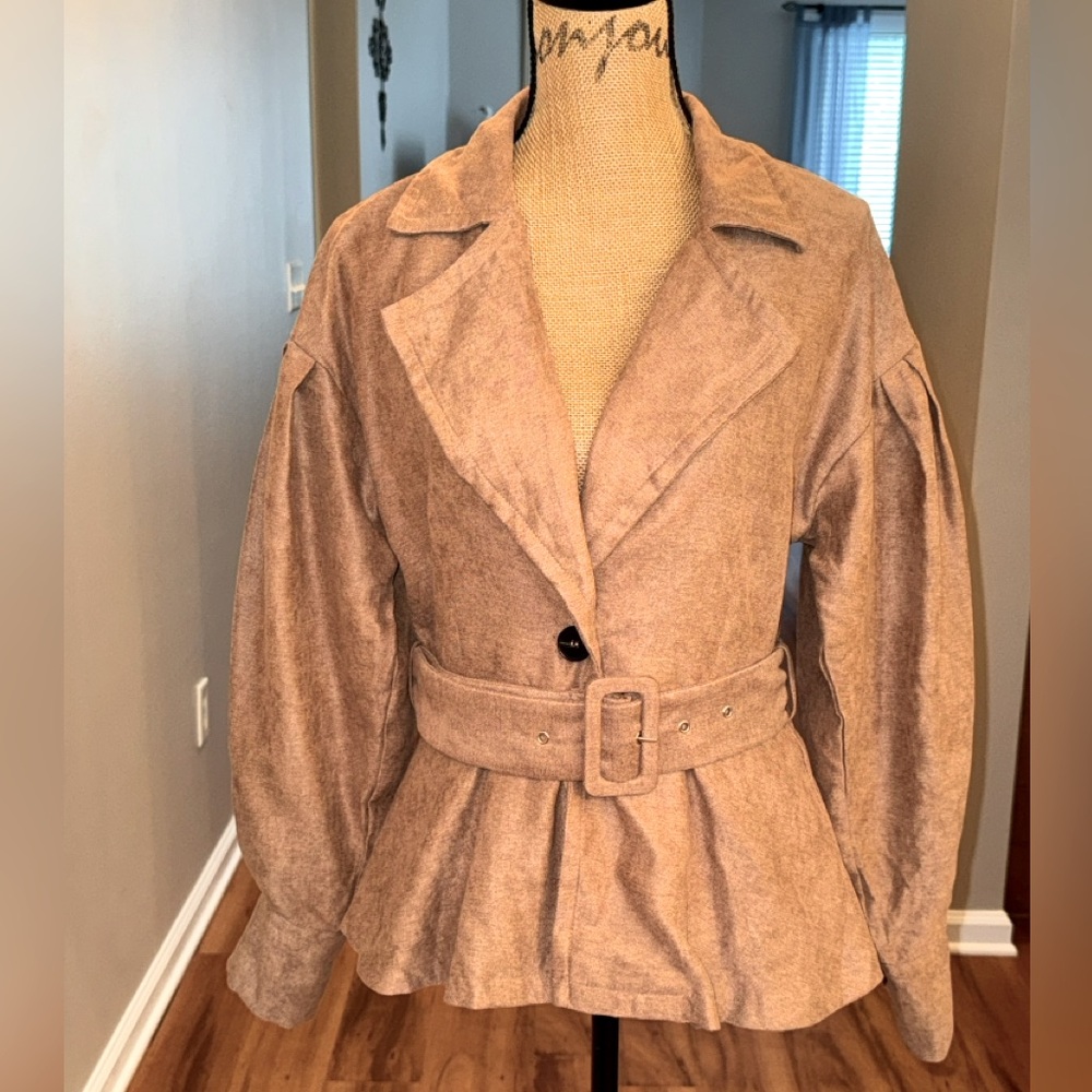 12th Tribe Russet Brown Balloon sleeve belted Western Earth tone blazer jacket M - Picture 2 of 9